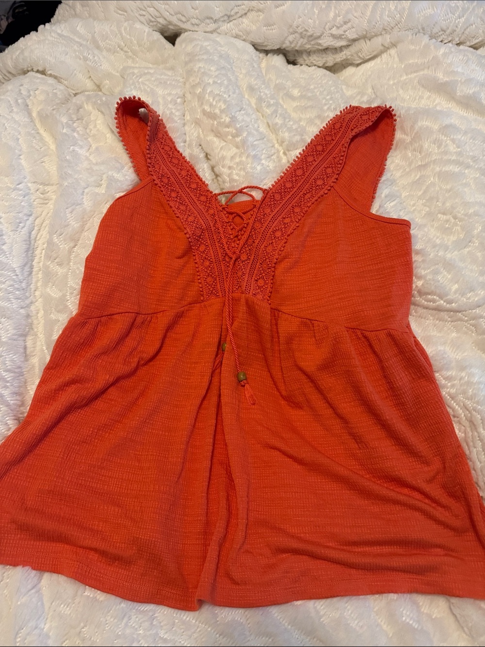 Women's Crochet-Trim Sleeveless Top in Coral Orange